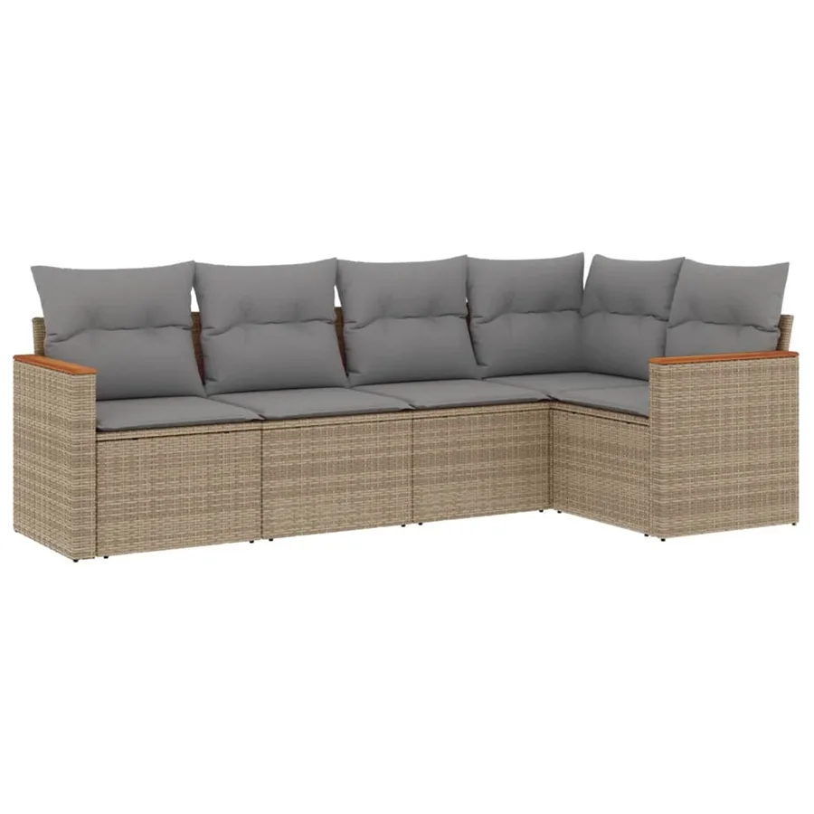 Salon de jardin avec coussins 5pcs mélange beige résine tressée - 2