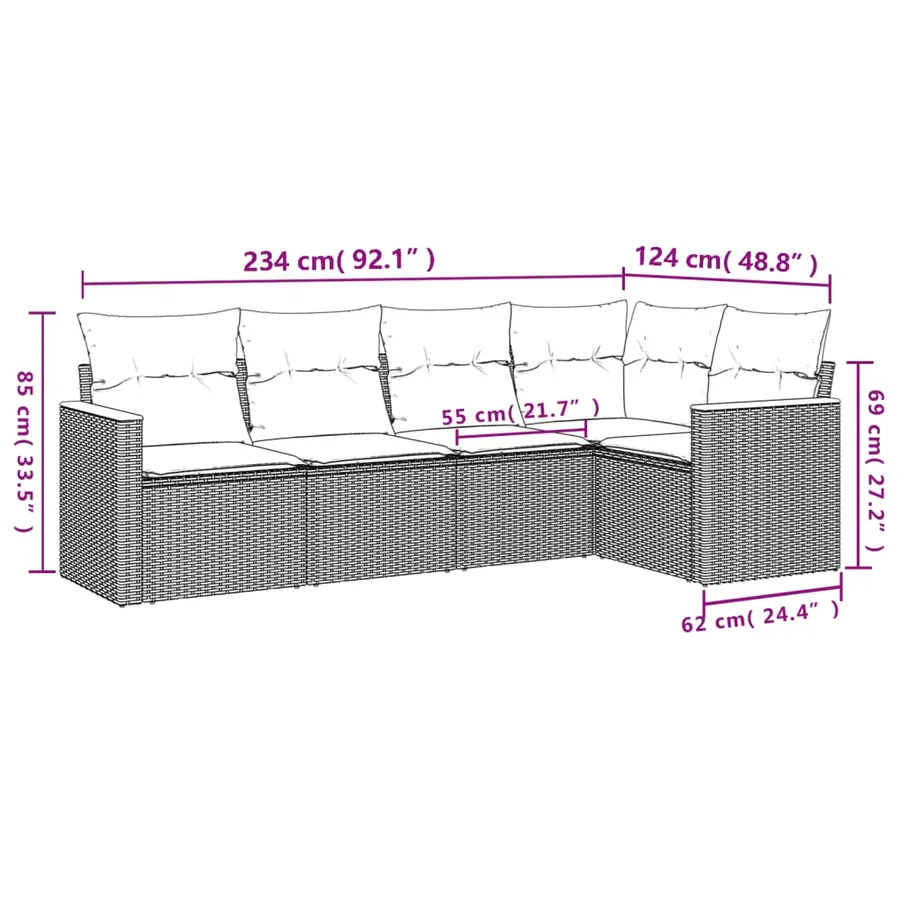 Salon de jardin avec coussins 5pcs mélange beige résine tressée - 7