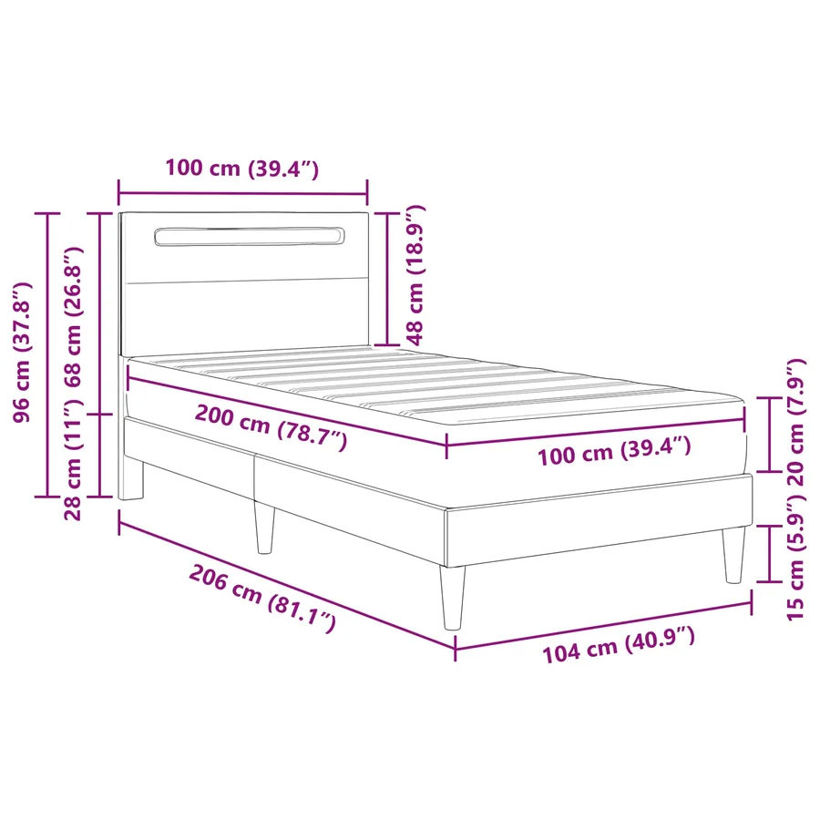 Cadre de lit avec bandes LED Blanc 100 x 200 cm Simili cuir - 16