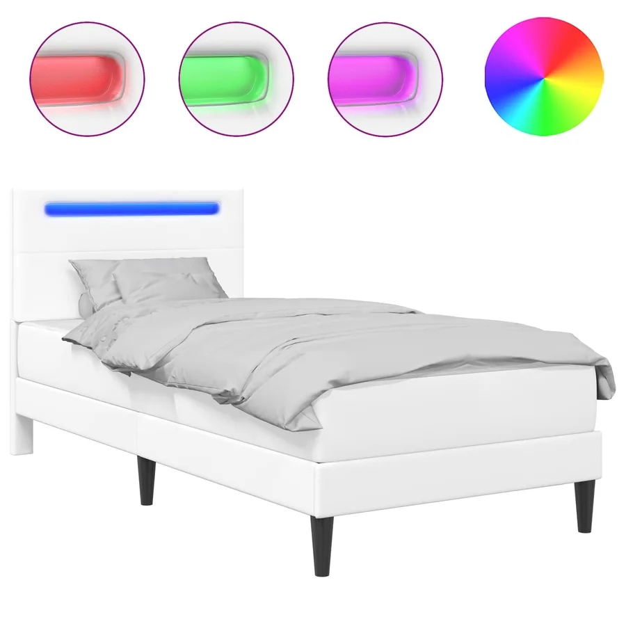 Cadre de lit avec bandes LED Blanc 100 x 200 cm Simili cuir - 2