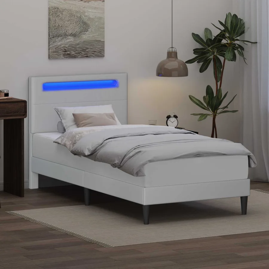 Cadre de lit avec bandes LED Blanc 100 x 200 cm Simili cuir - 4