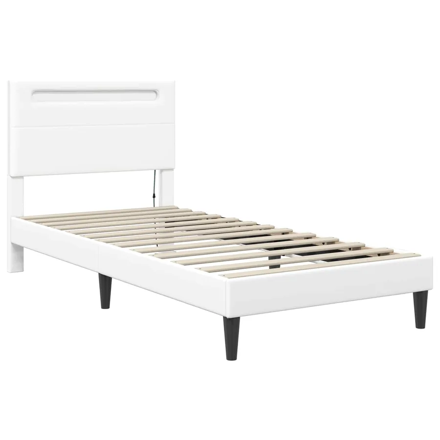 Cadre de lit avec bandes LED Blanc 100 x 200 cm Simili cuir - 6