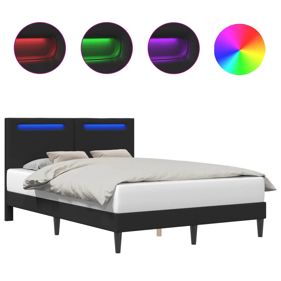 Cadre de lit avec bandes LED Noir 120 x 190 cm Simili cuir - 2