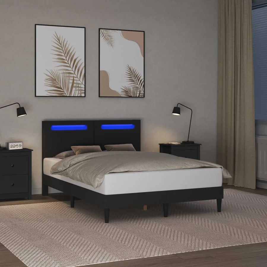 Cadre de lit avec bandes LED Noir 120 x 190 cm Simili cuir - 4