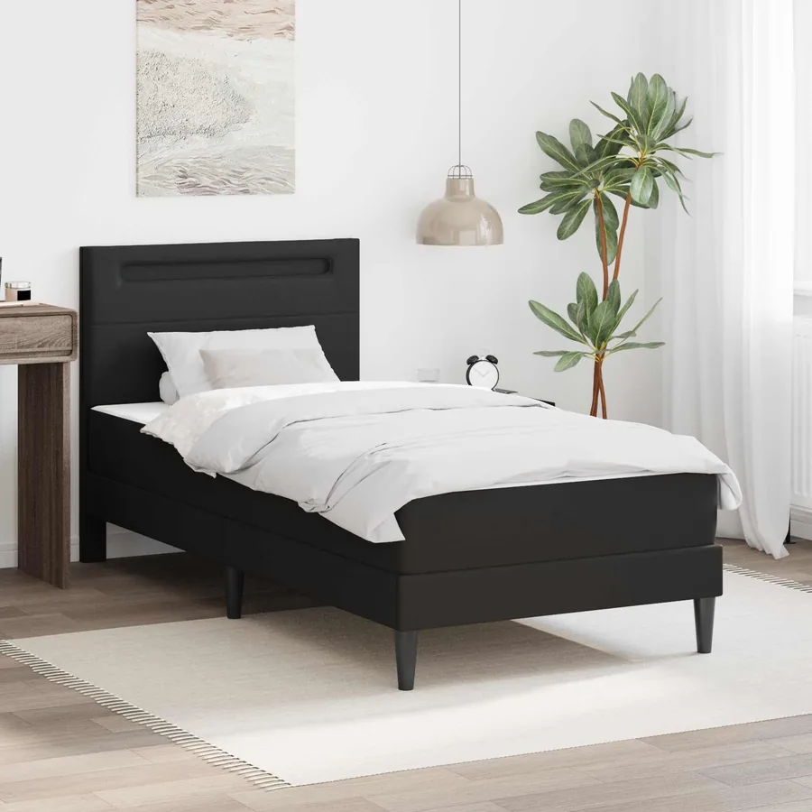 Cadre de lit avec bandes LED Noir 90 x 200 cm Simili cuir