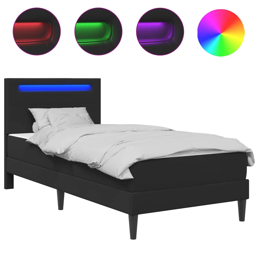 Cadre de lit avec bandes LED Noir 90 x 200 cm Simili cuir - 2