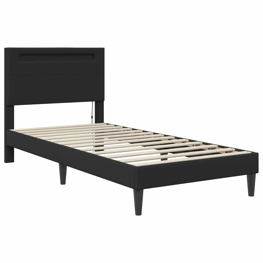 Cadre de lit avec bandes LED Noir 90 x 200 cm Simili cuir - 6