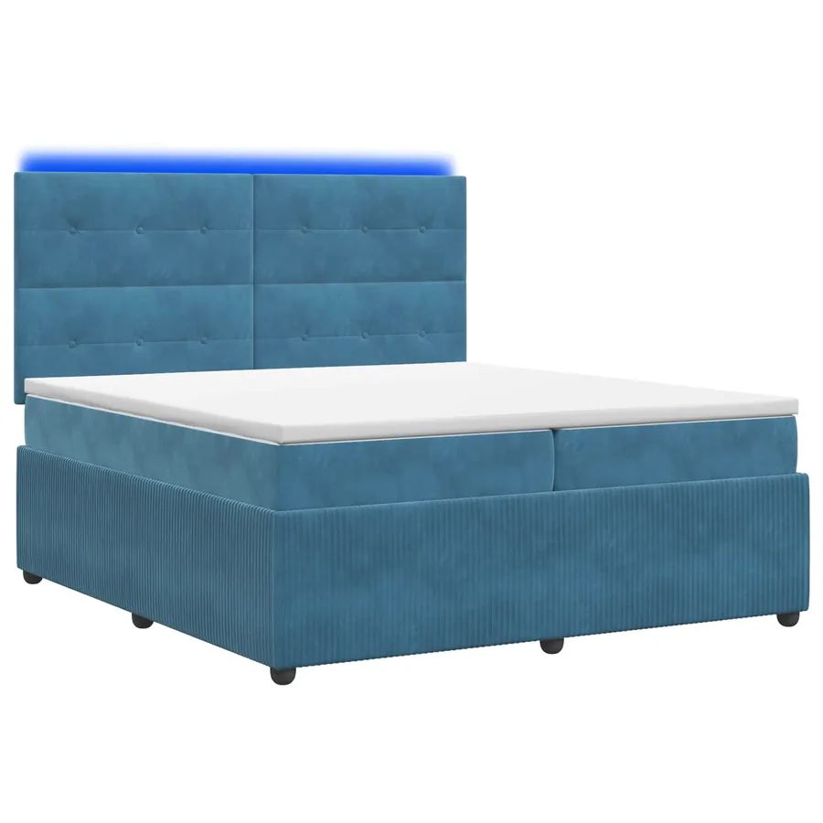Lit boxspring LED avec matelas Bleu 200 x 200 cm Velours