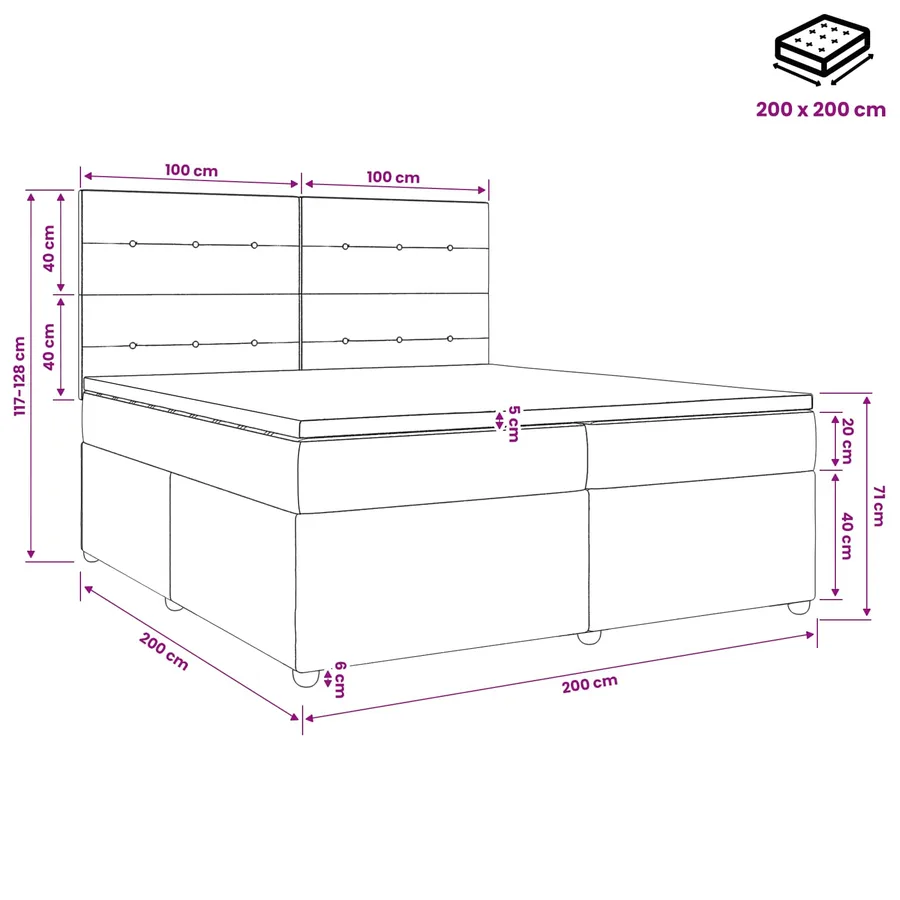 Lit boxspring LED avec matelas Bleu 200 x 200 cm Velours - 11