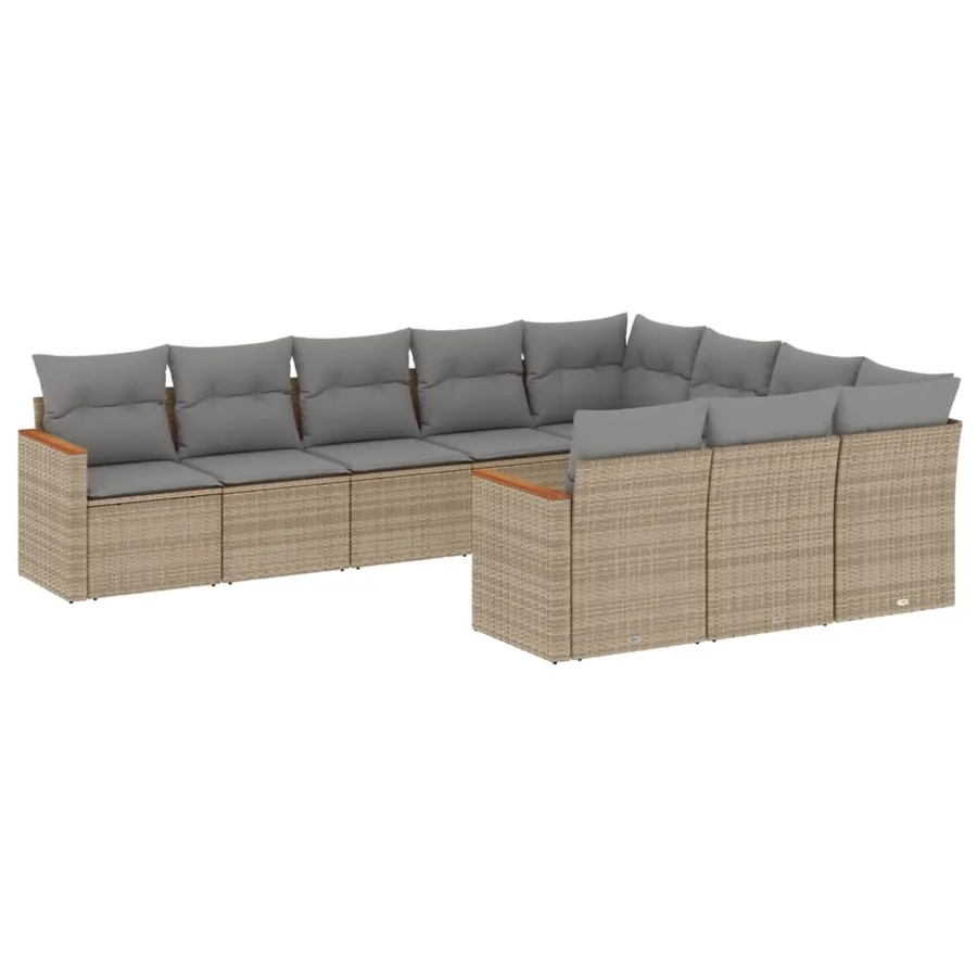 Salon de jardin et coussins 10 pcs mélange beige résine tressée - 2