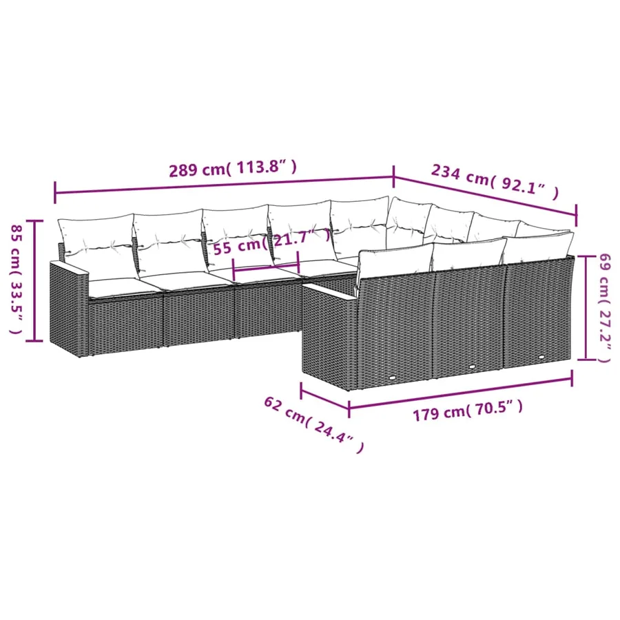 Salon de jardin et coussins 10 pcs mélange beige résine tressée - 7