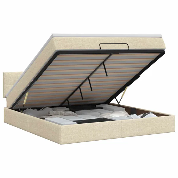Lit ottoman avec matelas Crème 140 x 190 cm Tissu