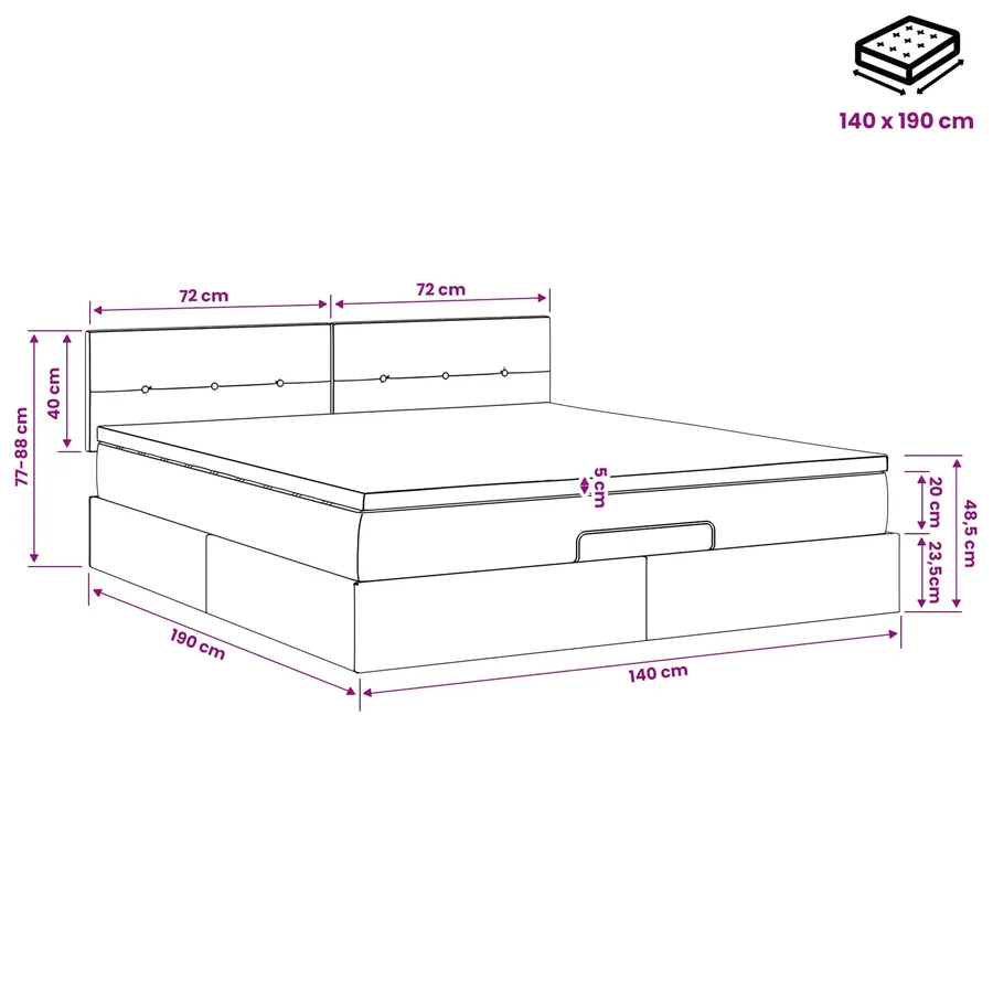 Lit ottoman avec matelas Crème 140 x 190 cm Tissu - 11