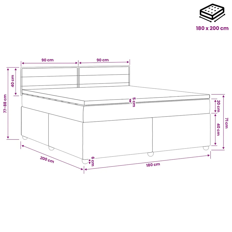 Lit boxspring avec matelas Gris foncé 180 x 200 cm Tissu - 10