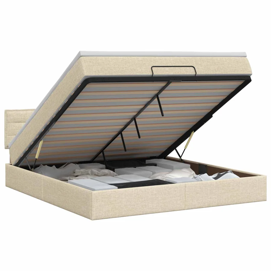 Lit ottoman avec matelas Crème 180 x 200 cm Tissu