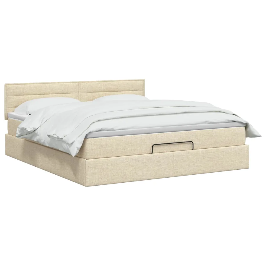 Lit ottoman avec matelas Crème 180 x 200 cm Tissu - 2
