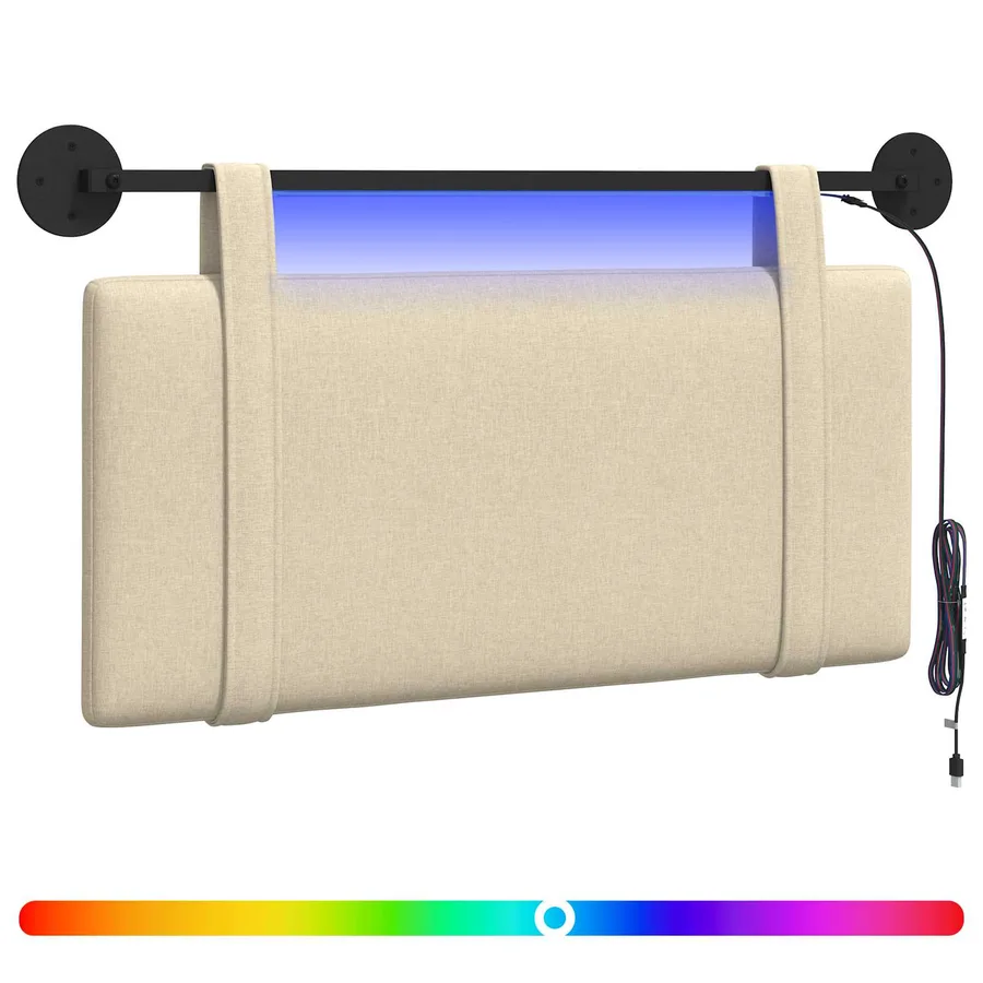 Tête de lit suspendue Avec lumière LED Crème Tissu - 2