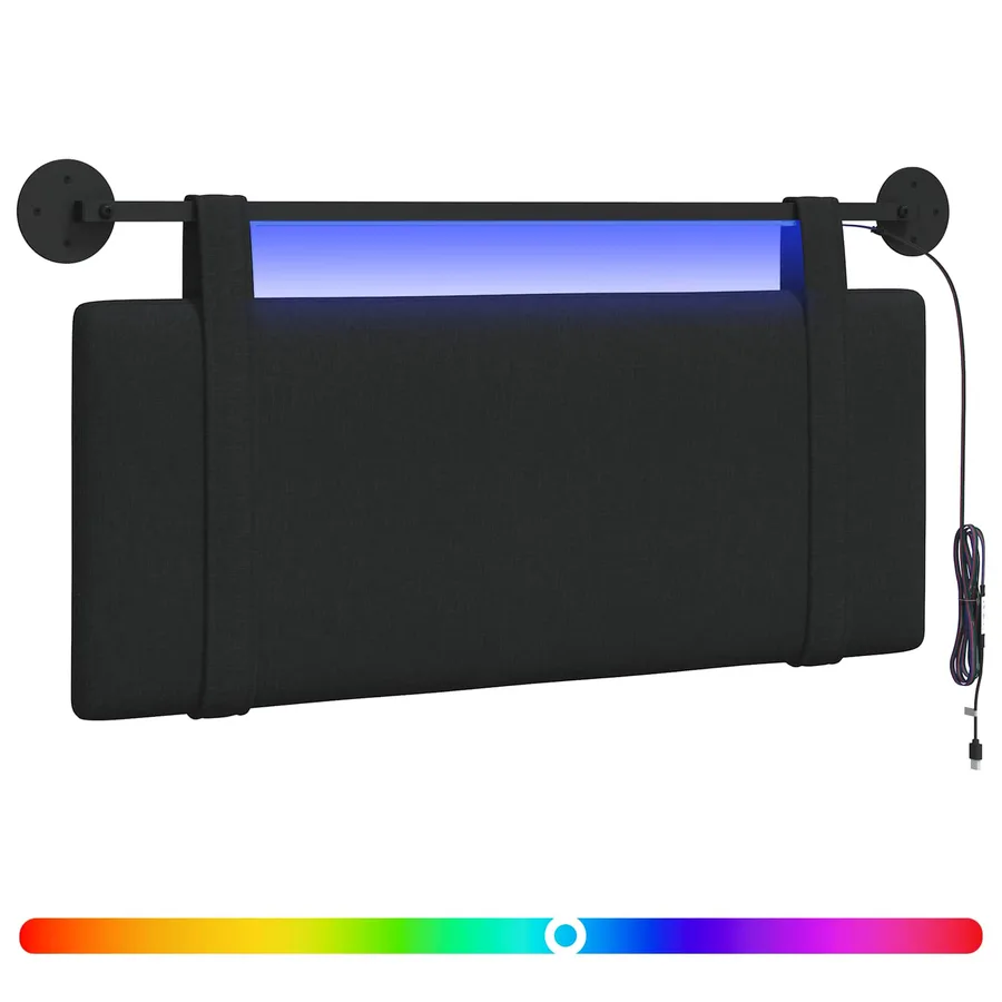 Tête de lit suspendue Avec lumière LED Noir Tissu - 2