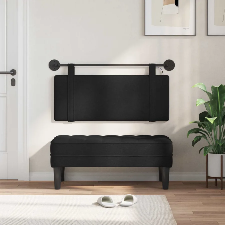 Tête de lit suspendue Avec lumière LED Noir Tissu - 3