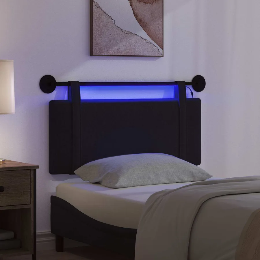 Tête de lit suspendue Avec lumière LED Noir Tissu - 5