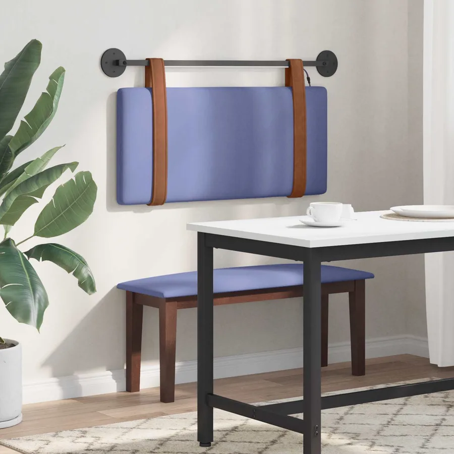 Tête de lit suspendue Avec lumière LED Bleu denim PU antique - 4
