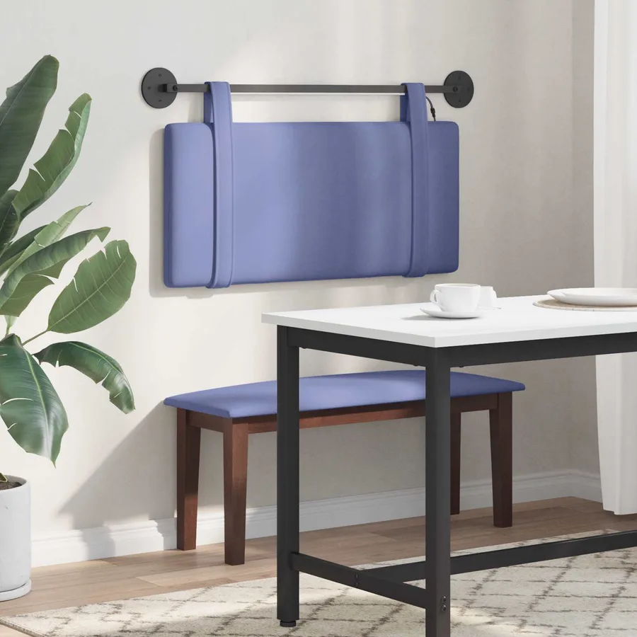 Tête de lit suspendue Avec lumière LED Bleu denim Tissu - 4