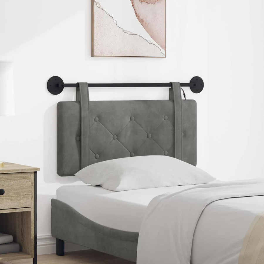 Tête de lit suspendue Avec lumière LED Gris foncé Velours