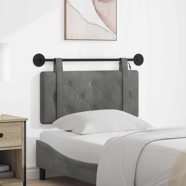 Tête de lit suspendue Avec lumière LED Gris foncé Velours