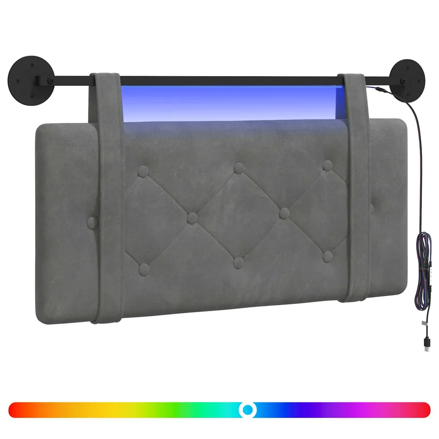 Tête de lit suspendue Avec lumière LED Gris foncé Velours - 2