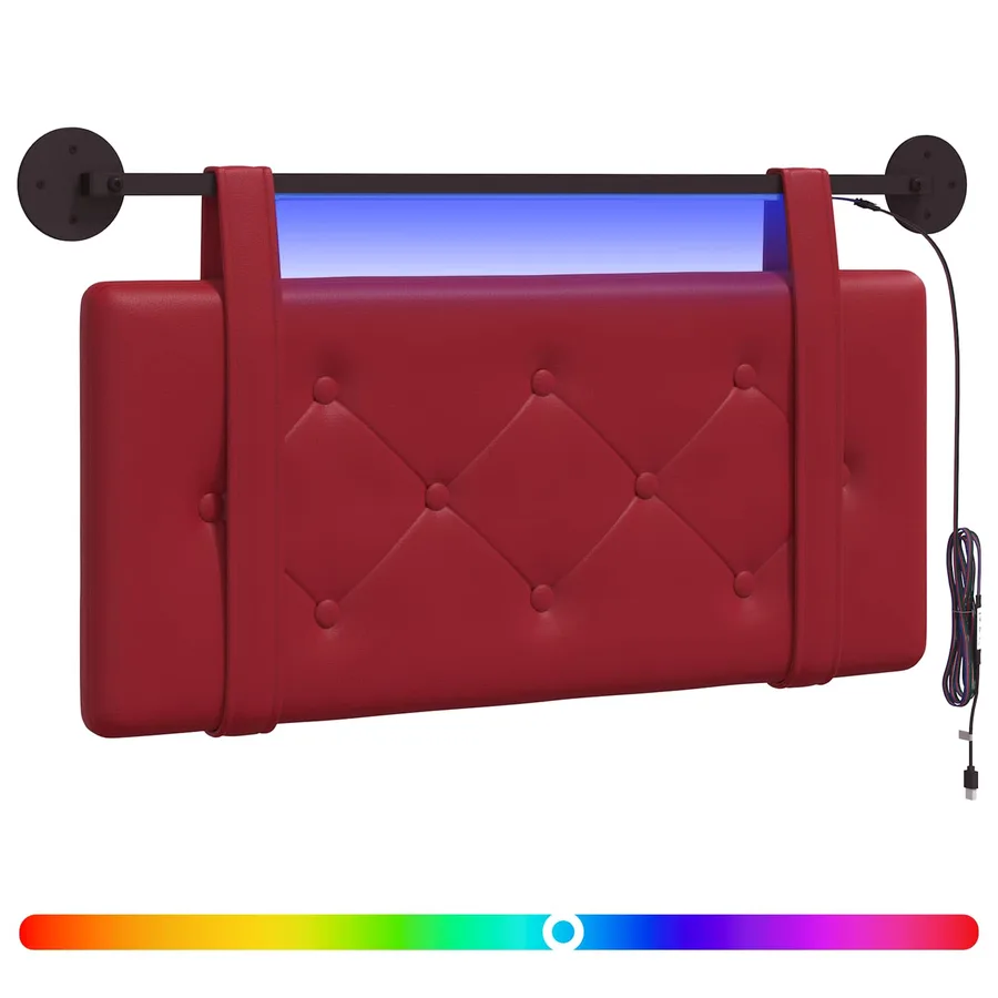 Tête de lit suspendue Avec lumière LED Bordeaux Simili cuir - 2