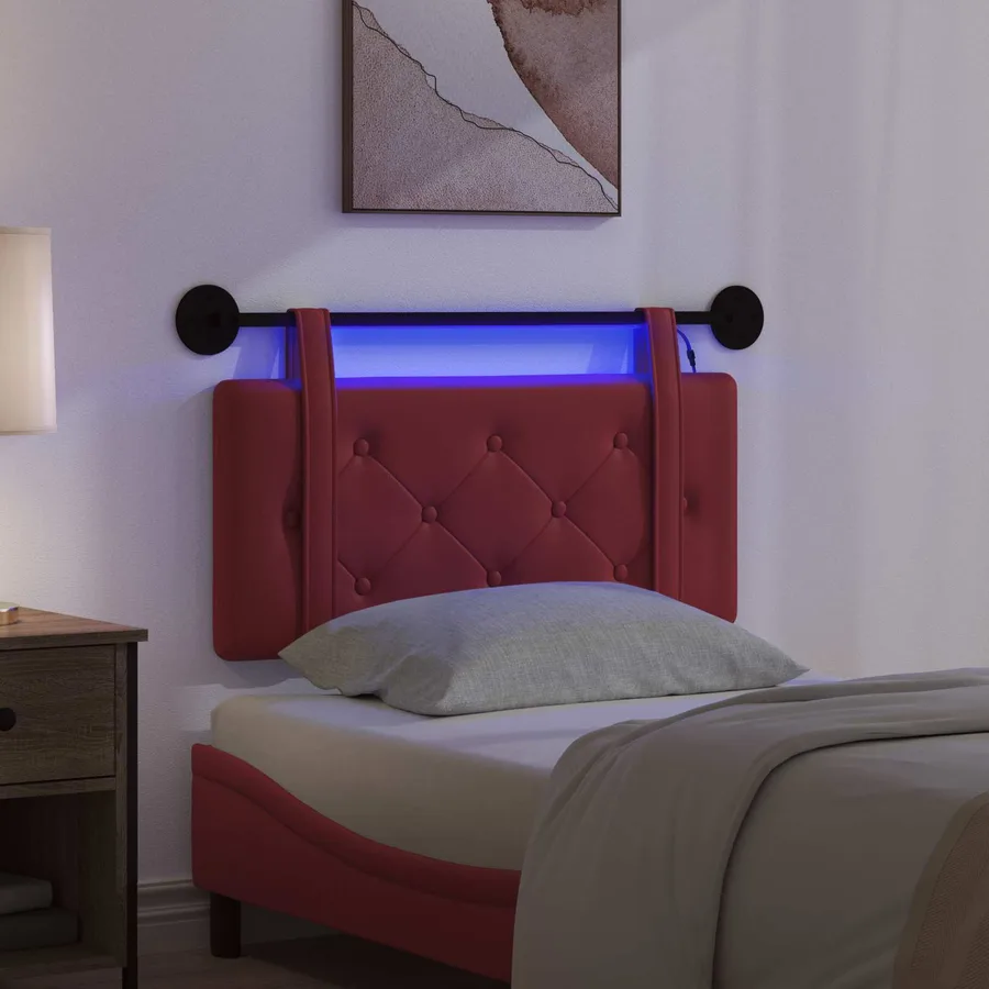 Tête de lit suspendue Avec lumière LED Bordeaux Simili cuir - 5