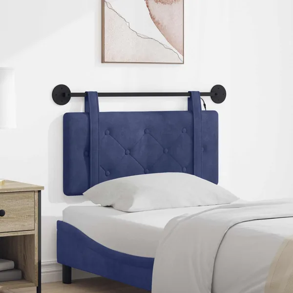 Tête de lit suspendue Avec lumière LED Bleu police Velours