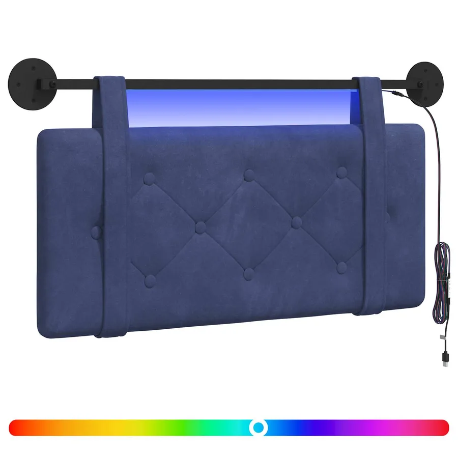 Tête de lit suspendue Avec lumière LED Bleu police Velours - 2