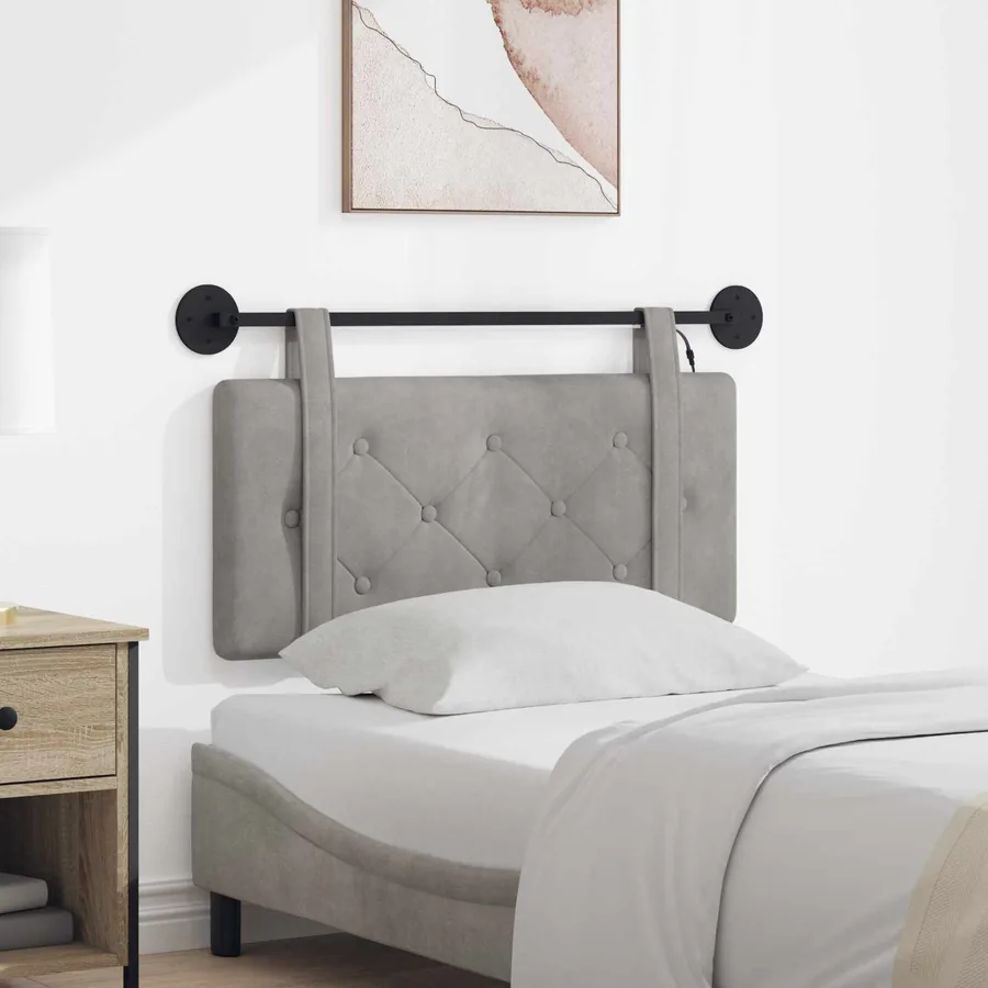 Tête de lit suspendue Avec lumière LED Gris clair Velours