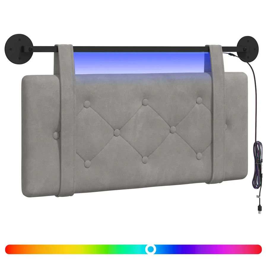 Tête de lit suspendue Avec lumière LED Gris clair Velours - 2