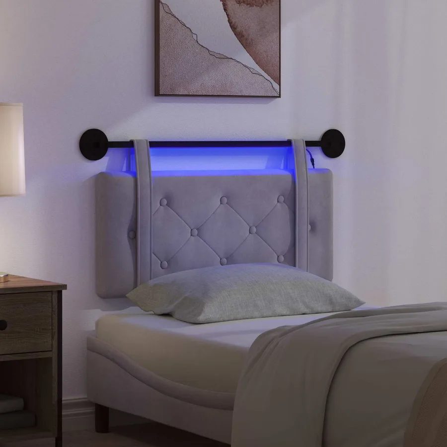 Tête de lit suspendue Avec lumière LED Gris clair Velours - 5