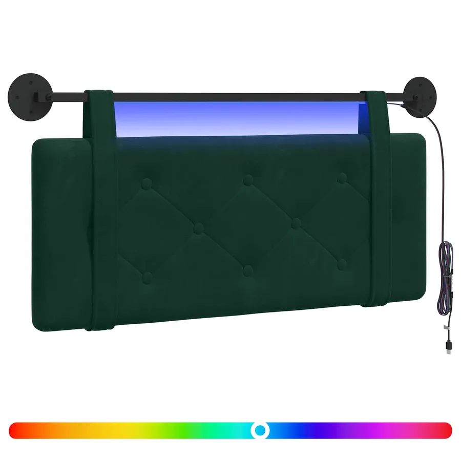 Tête de lit suspendue Avec lumière LED Vert foncé Velours - 2