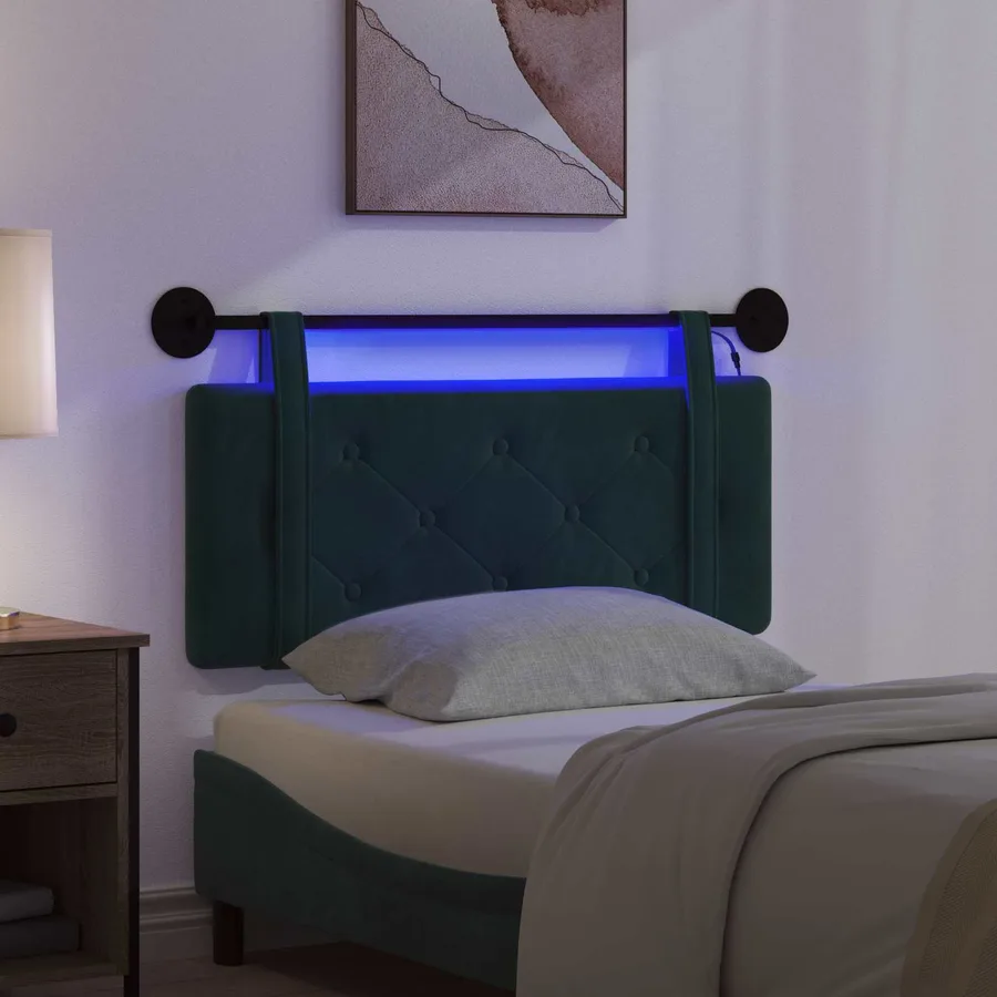 Tête de lit suspendue Avec lumière LED Vert foncé Velours - 5