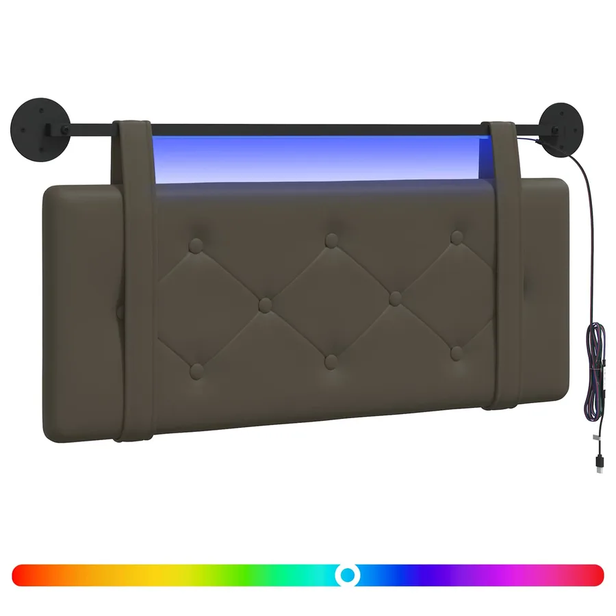 Tête de lit suspendue Avec lumière LED Gris Simili cuir - 2