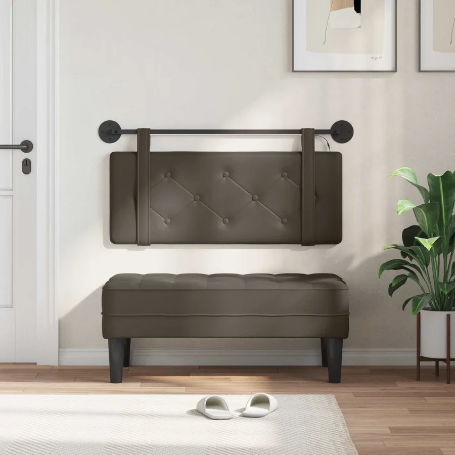 Tête de lit suspendue Avec lumière LED Gris Simili cuir - 3