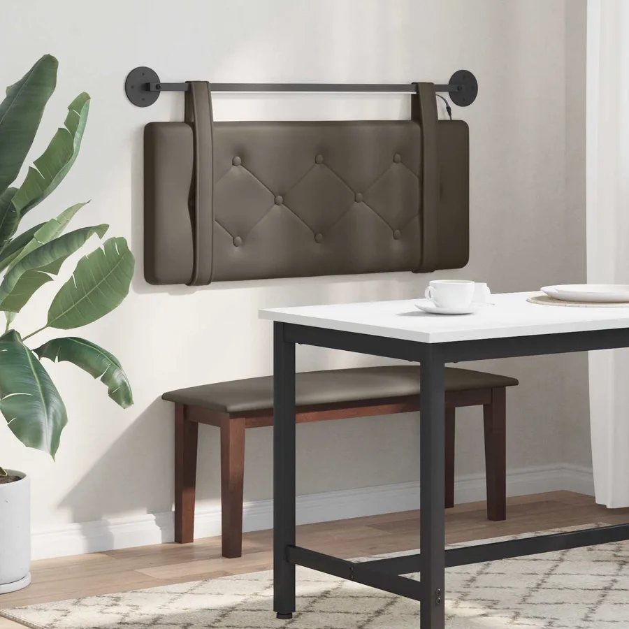 Tête de lit suspendue Avec lumière LED Gris Simili cuir - 4