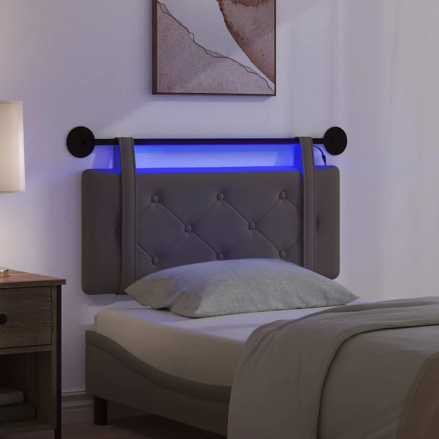 Tête de lit suspendue Avec lumière LED Gris Simili cuir - 5