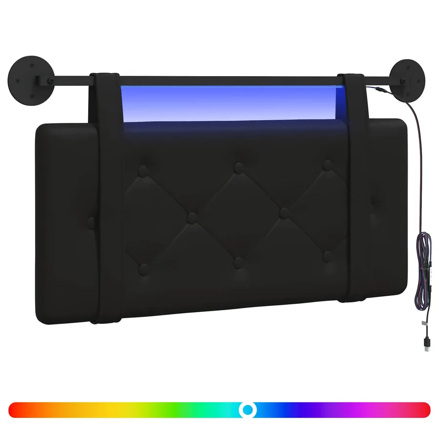 Tête de lit suspendue Avec lumière LED Noir Simili cuir - 2