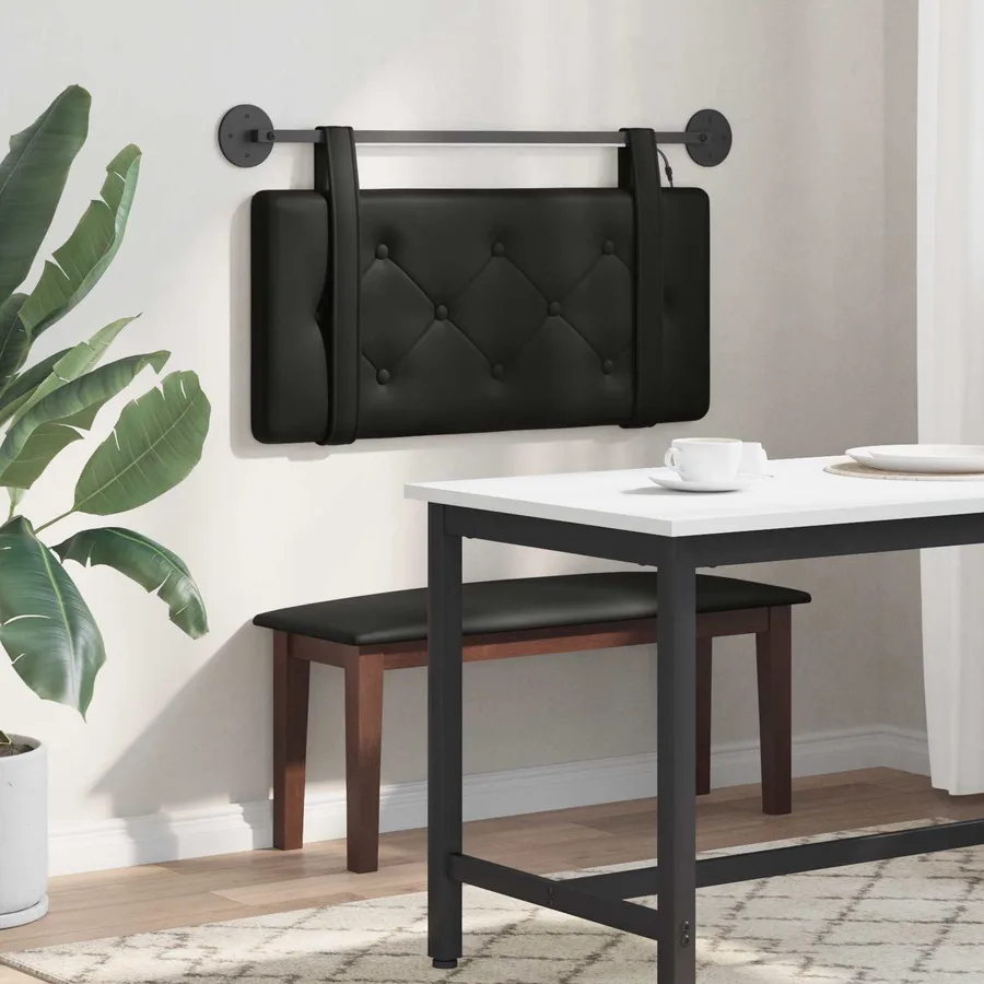 Tête de lit suspendue Avec lumière LED Noir Simili cuir - 4