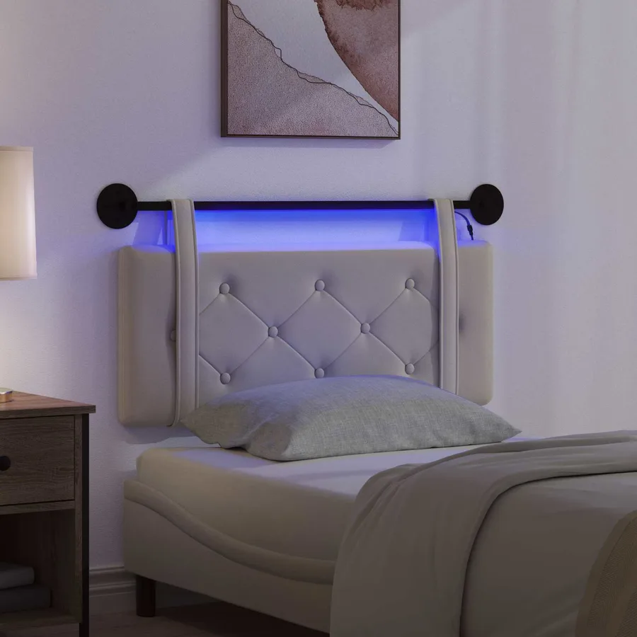 Tête de lit suspendue Avec lumière LED Crème Simili cuir - 5
