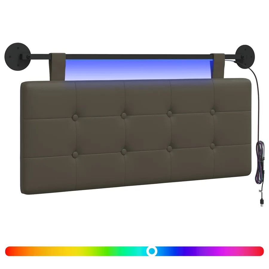 Tête de lit suspendue Avec lumière LED Gris Simili cuir - 2