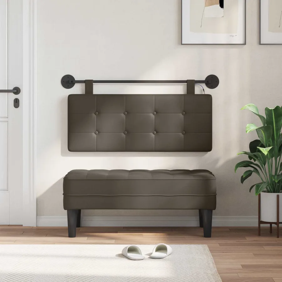 Tête de lit suspendue Avec lumière LED Gris Simili cuir - 3