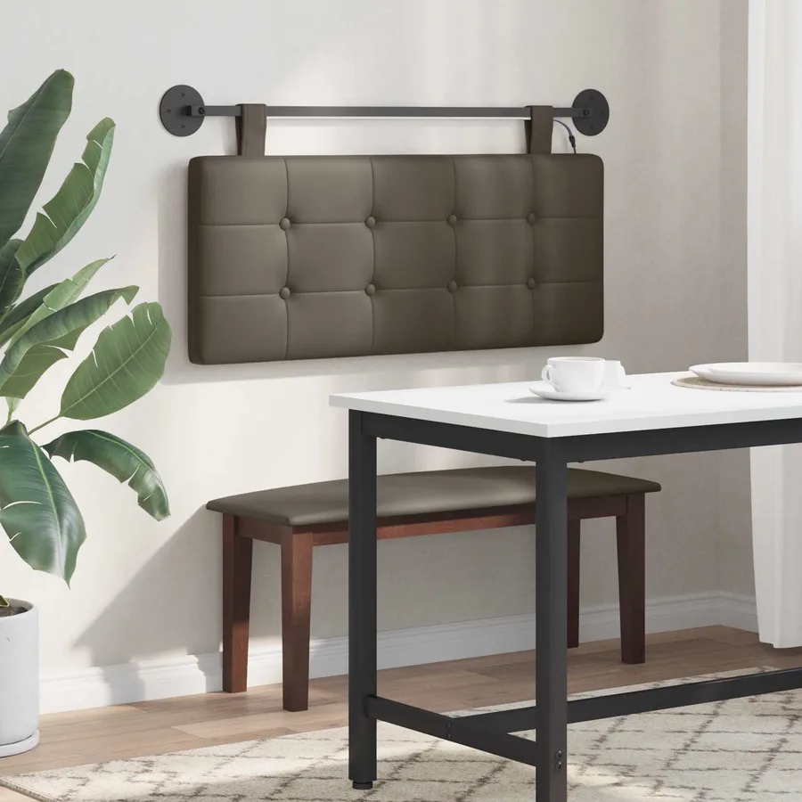 Tête de lit suspendue Avec lumière LED Gris Simili cuir - 4