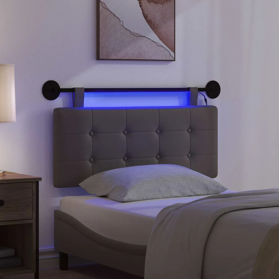 Tête de lit suspendue Avec lumière LED Gris Simili cuir - 5