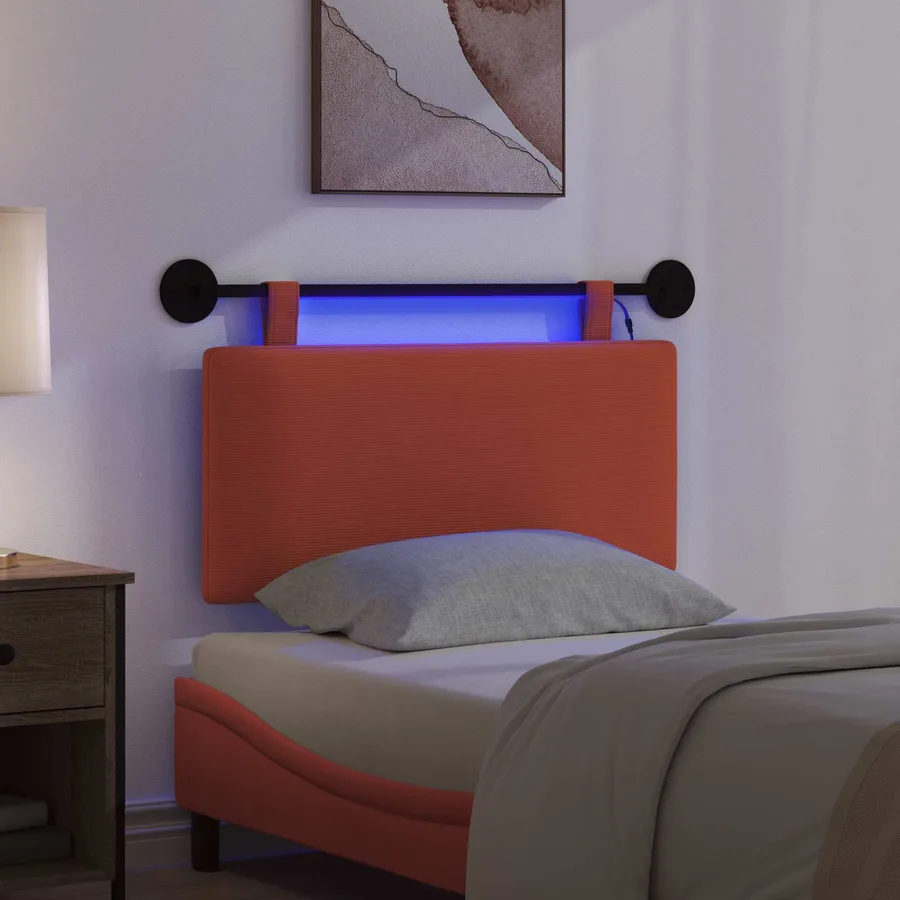 Tête de lit suspendue Rouge orange Tissu en velours côtelé - 5
